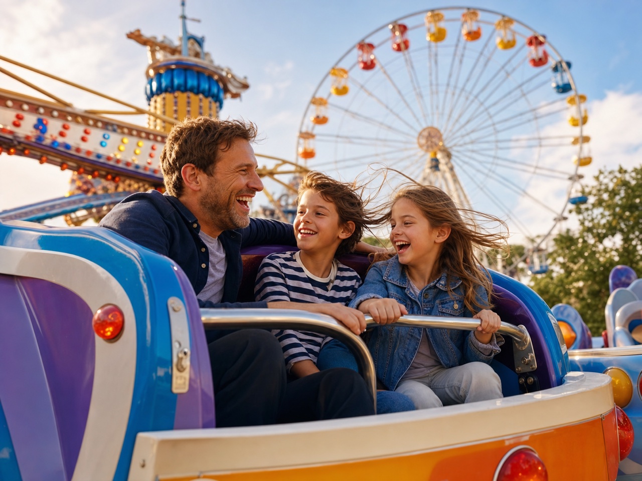 A cheerful miniature train ride for young children