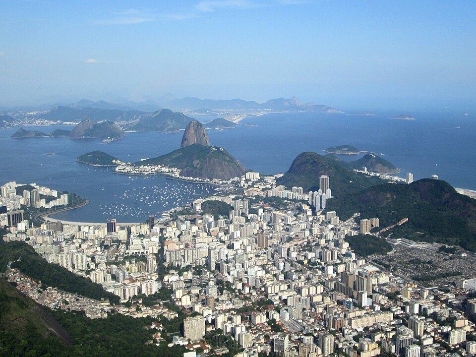 Botafogo Bay and Sugarloaf Mountain seen from above in Rio de Janeiro, Brazil