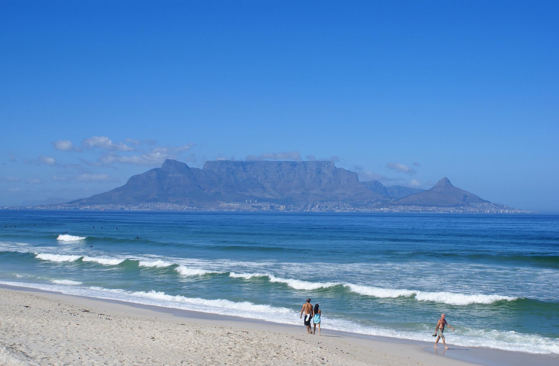People on Bloubergstrand beach with Table Mountain across Table Bay, South Africa