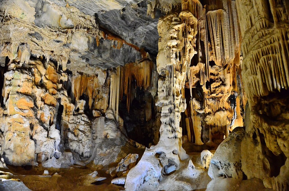 Illuminated formations in Cango Caves