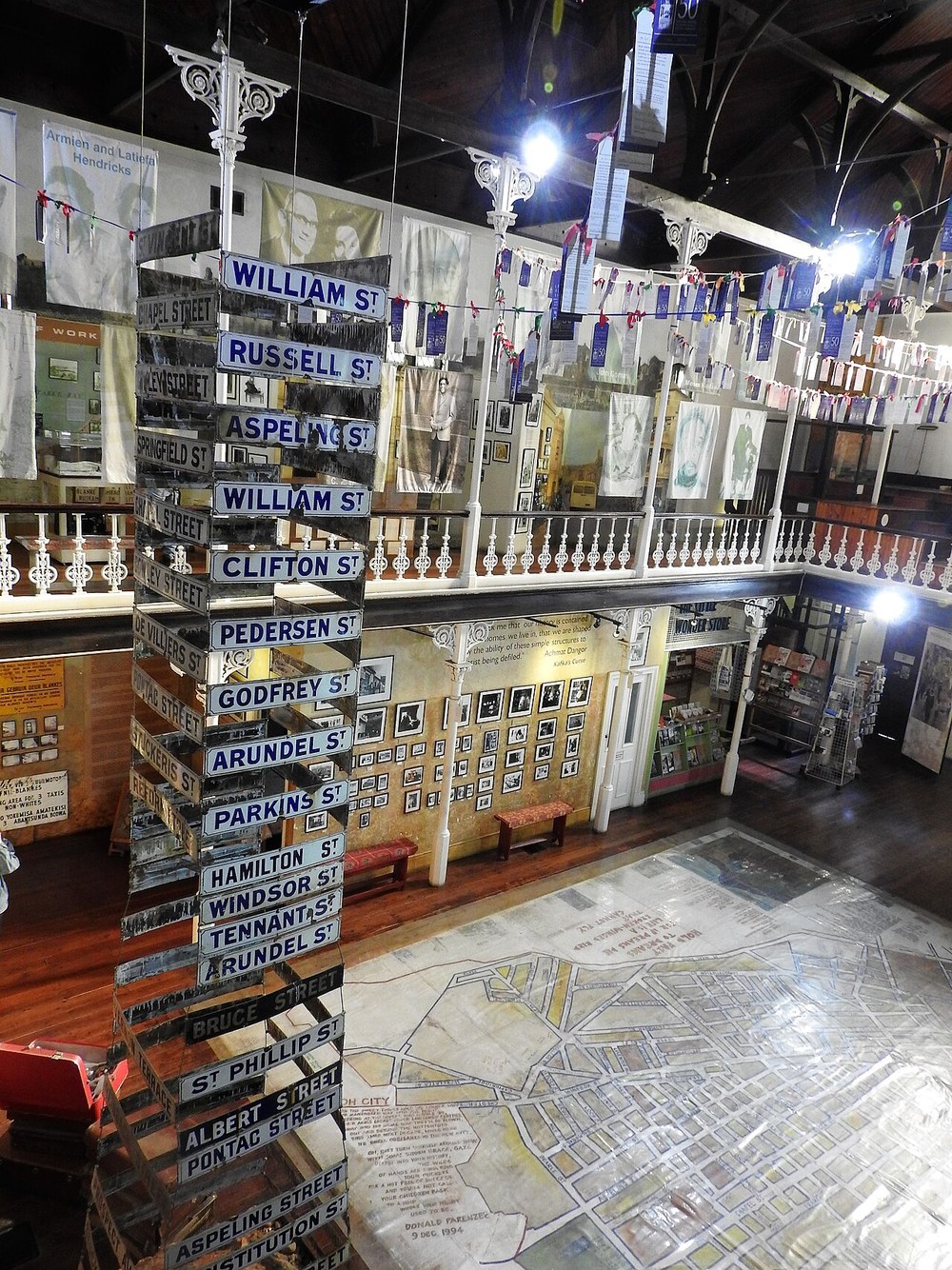 Street signs and exhibits inside District Six Museum